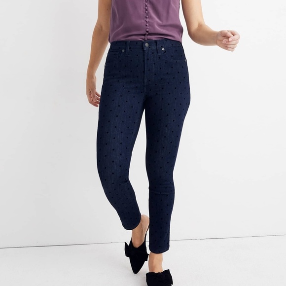 Madewell Flocked Dot 9" High Waist Skinny Jeans 25 - Picture 2 of 8